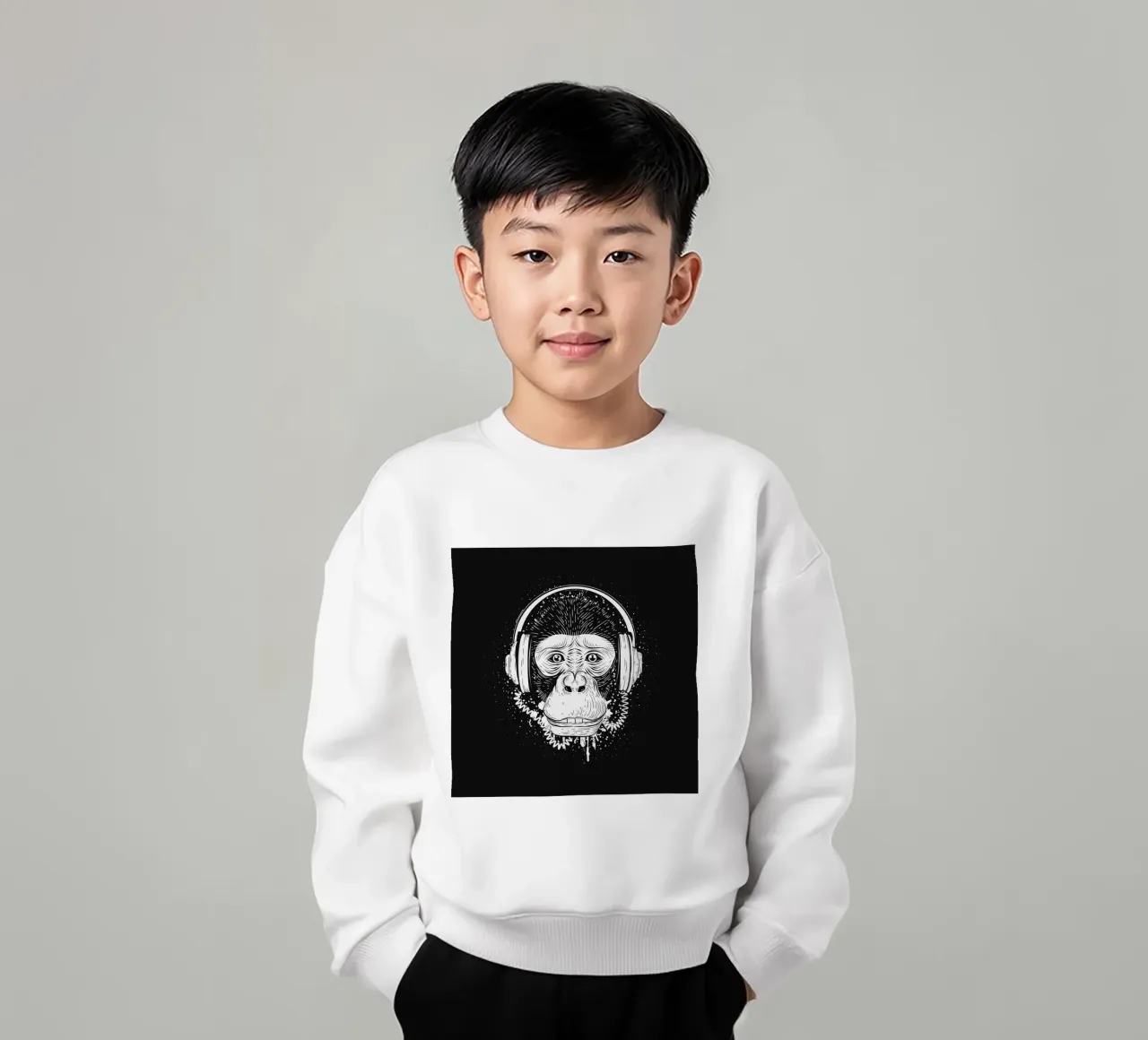 Scimmia cool con cuffie - design urbano in bianco e nero felpa bambino da NA/MO