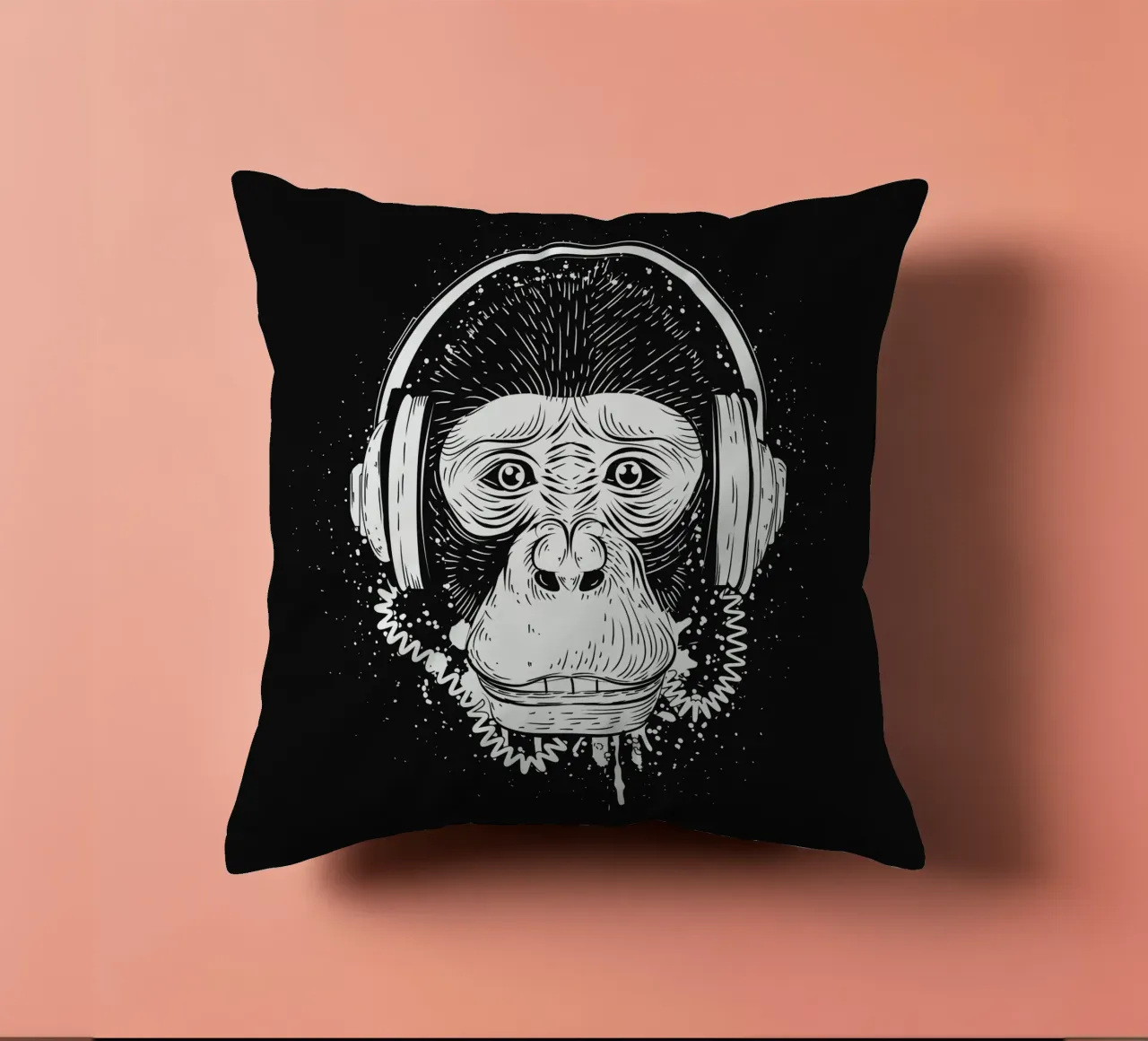 Scimmia cool con cuffie - design urbano in bianco e nero cuscino da NA/MO