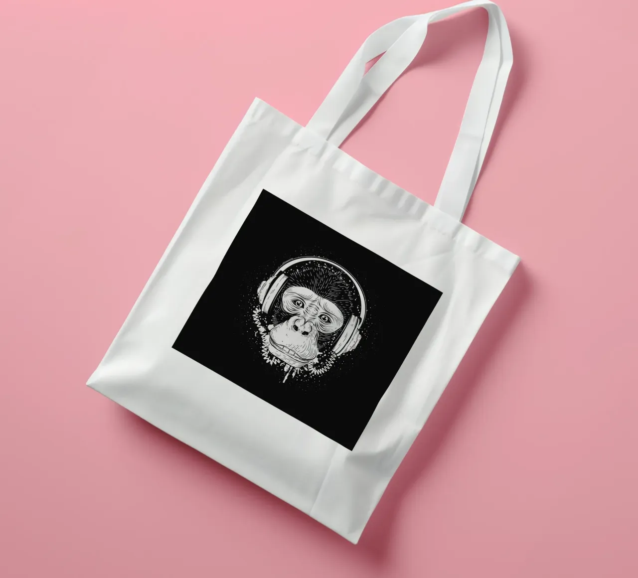 Scimmia cool con cuffie - design urbano in bianco e nero borsa in juta da NA/MO
