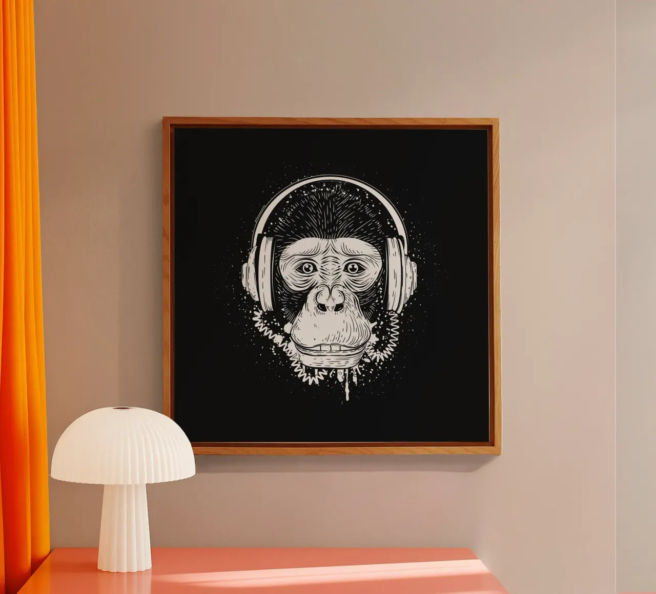Scimmia cool con cuffie - design urbano in bianco e nero plexiglass da NA/MO