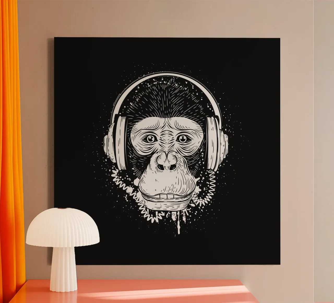 Scimmia cool con cuffie - design urbano in bianco e nero tela con Cornice a cassetta da NA/MO
