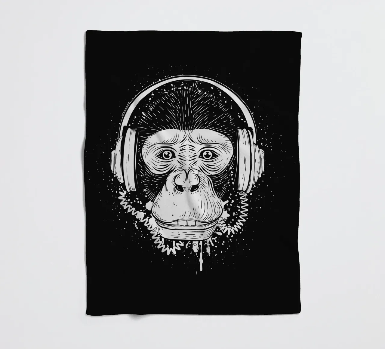 Scimmia cool con cuffie - design urbano in bianco e nero coperta in pile da NA/MO