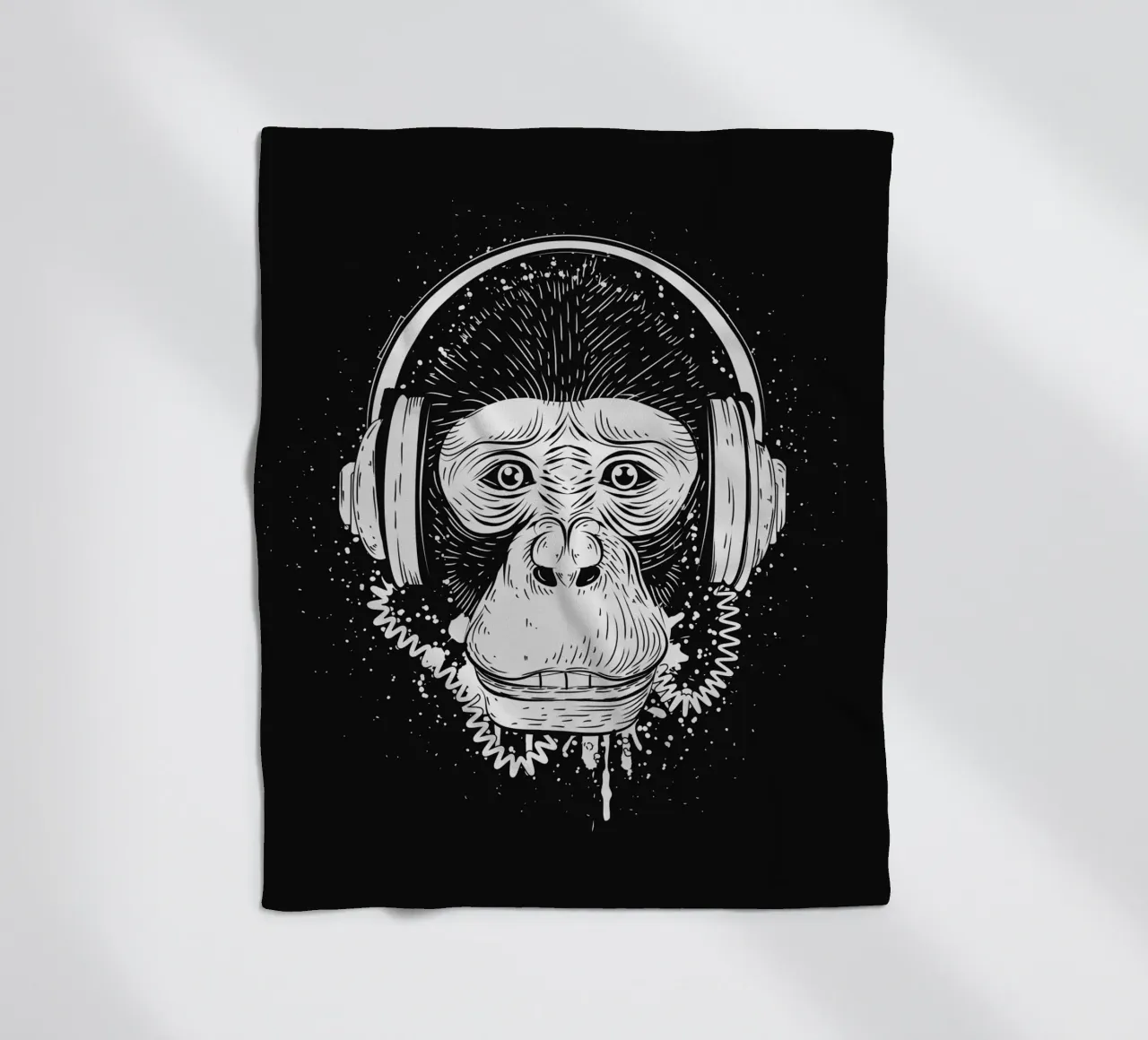 Scimmia cool con cuffie - design urbano in bianco e nero coperta in pile da NA/MO