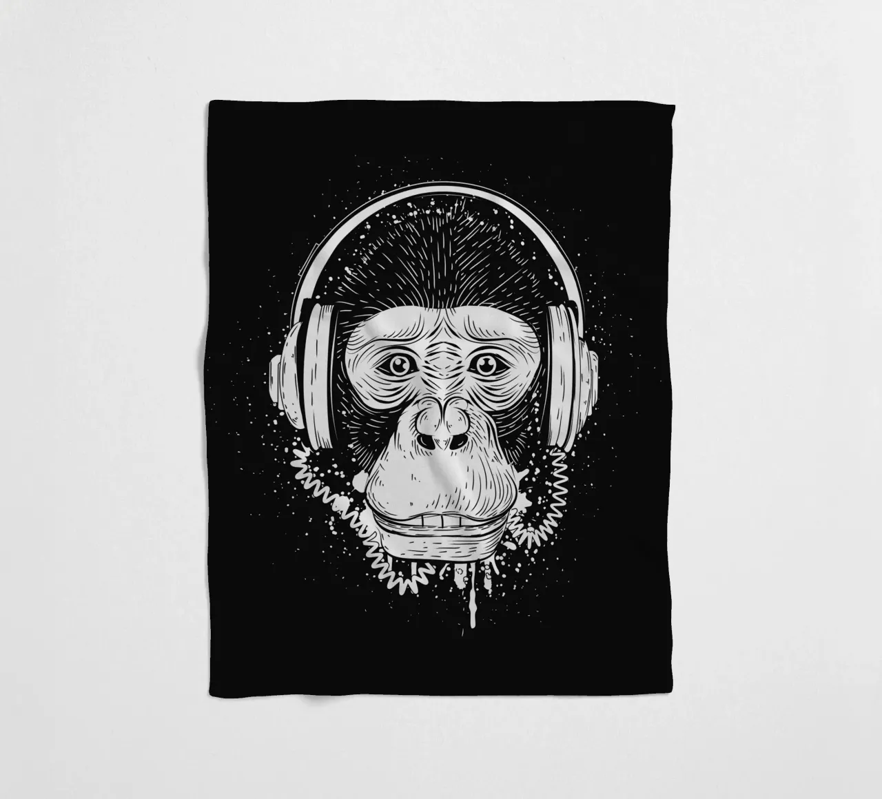 Scimmia cool con cuffie - design urbano in bianco e nero coperta in pile da NA/MO