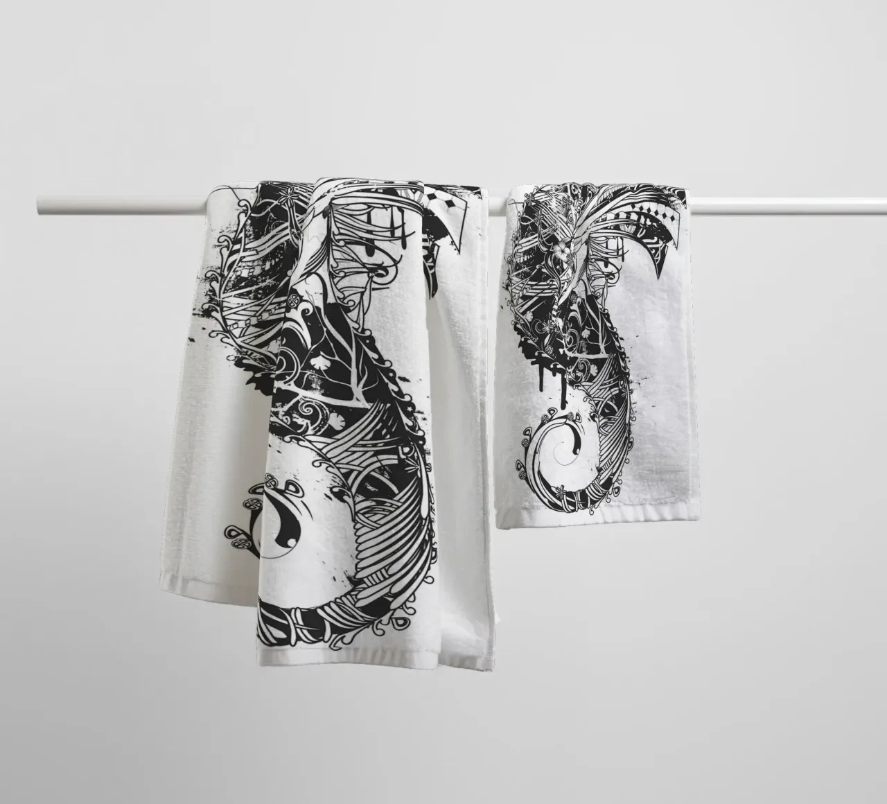 Imaginative seahorse with unicorn head -magical motif towel by NA/MO