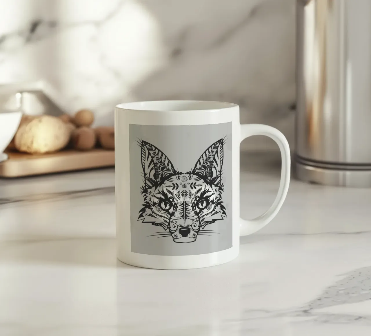 Volpe mistica in stile line art ornamentale tazza in ceramica da NA/MO