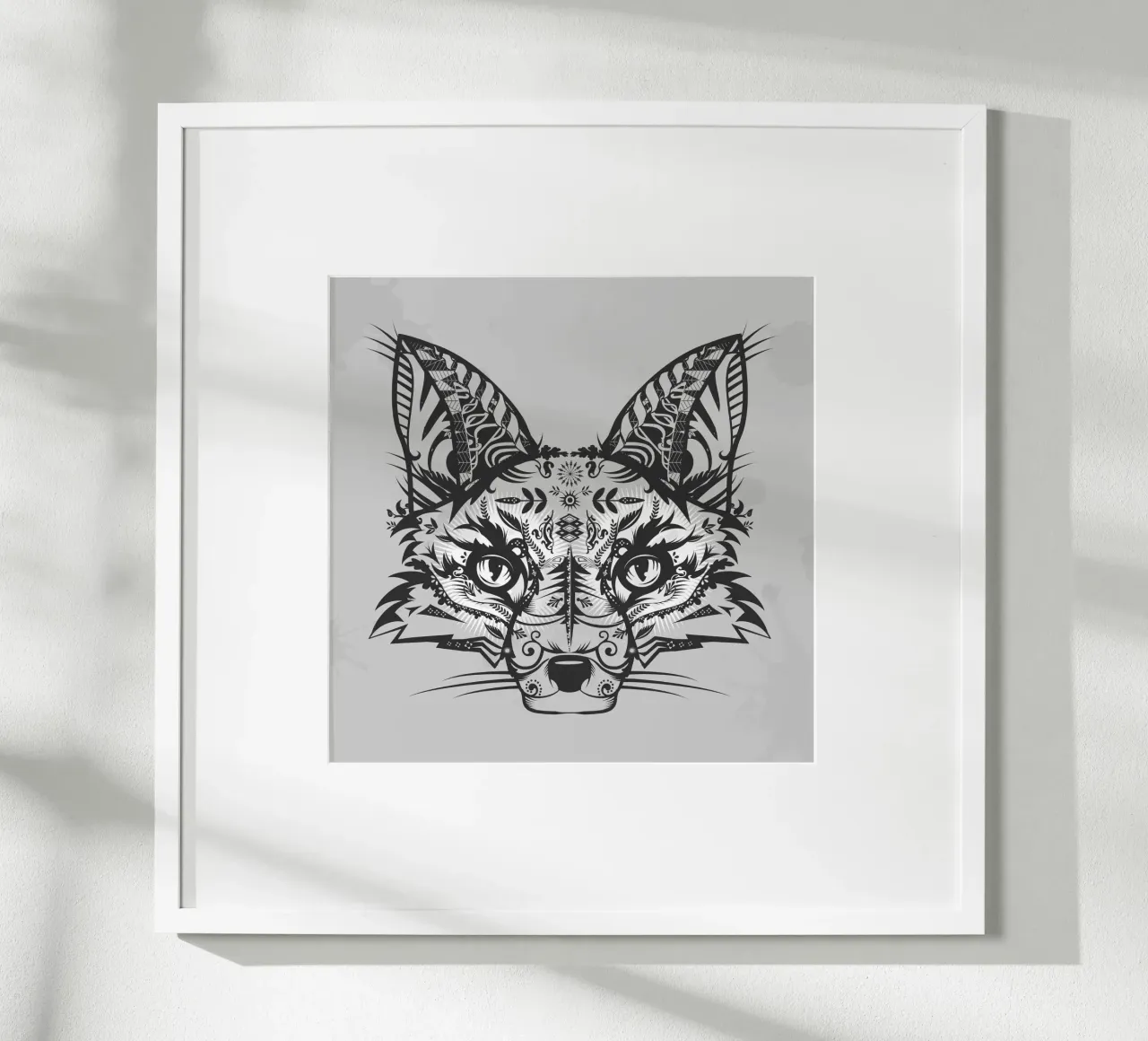 Mystischer Fuchs im ornamentalen Line-Art-Stil Poster mit Holzrahmen von NA/MO