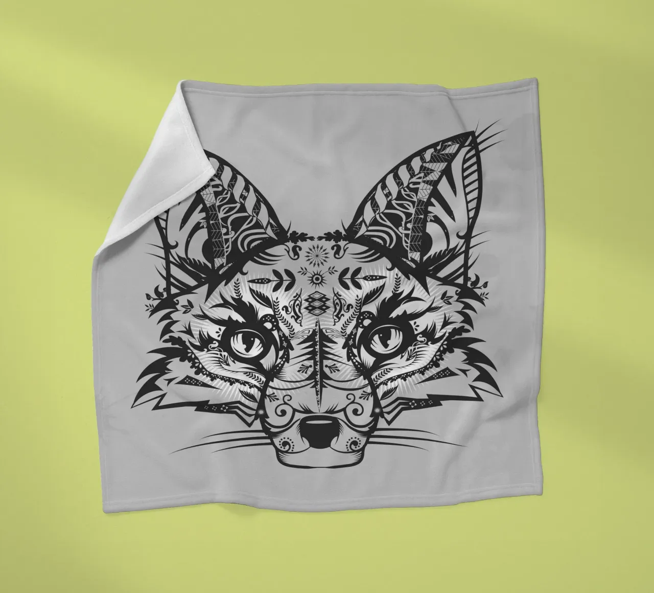 Mystical fox in ornamental line art style fleece blanket by NA/MO
