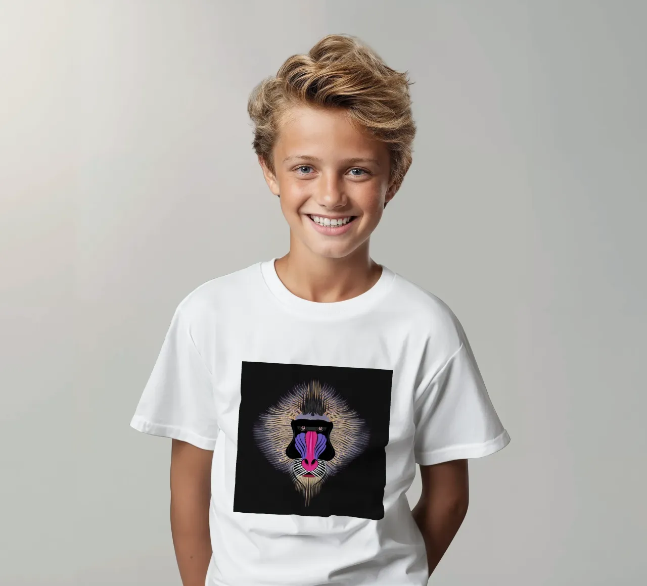 Pop Art Mandrill - Colourful monkey portrait kids t-shirt by NA/MO