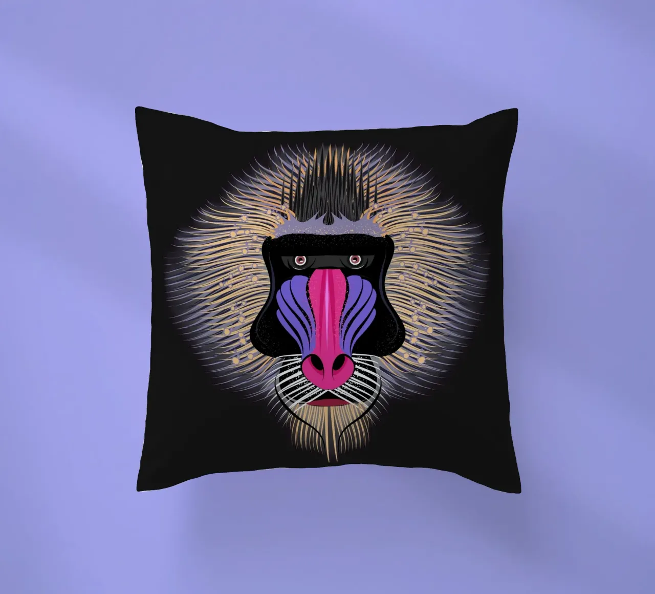 Pop Art Mandrill - Colourful monkey portrait decorative cushion by NA/MO
