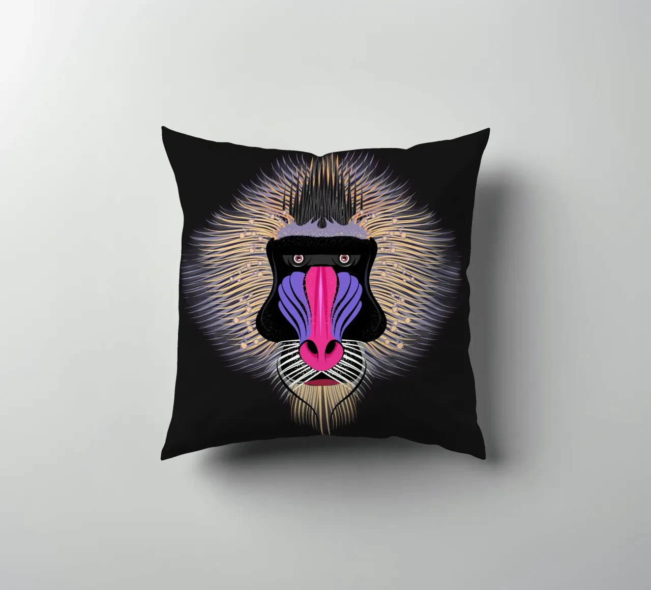 Pop Art Mandrill - Colourful monkey portrait decorative cushion by NA/MO