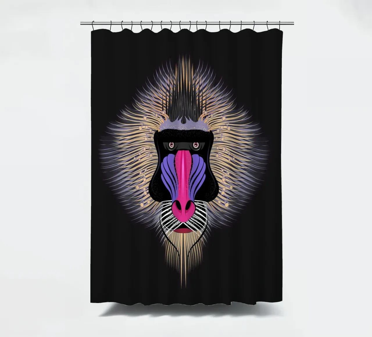 Pop Art Mandrill - Colourful monkey portrait shower curtain by NA/MO