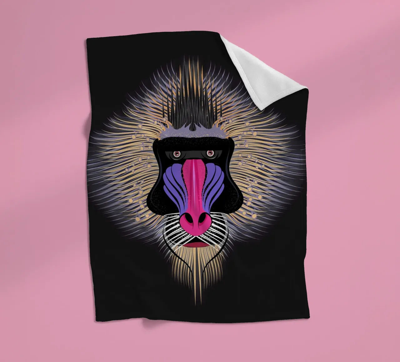 Pop Art Mandrill - Colourful monkey portrait fleece blanket by NA/MO