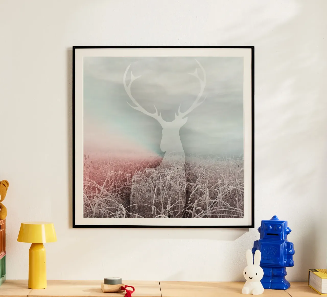 Spookherten in een winters landschap - Mystieke natuur poster met kunststof frame van NA/MO