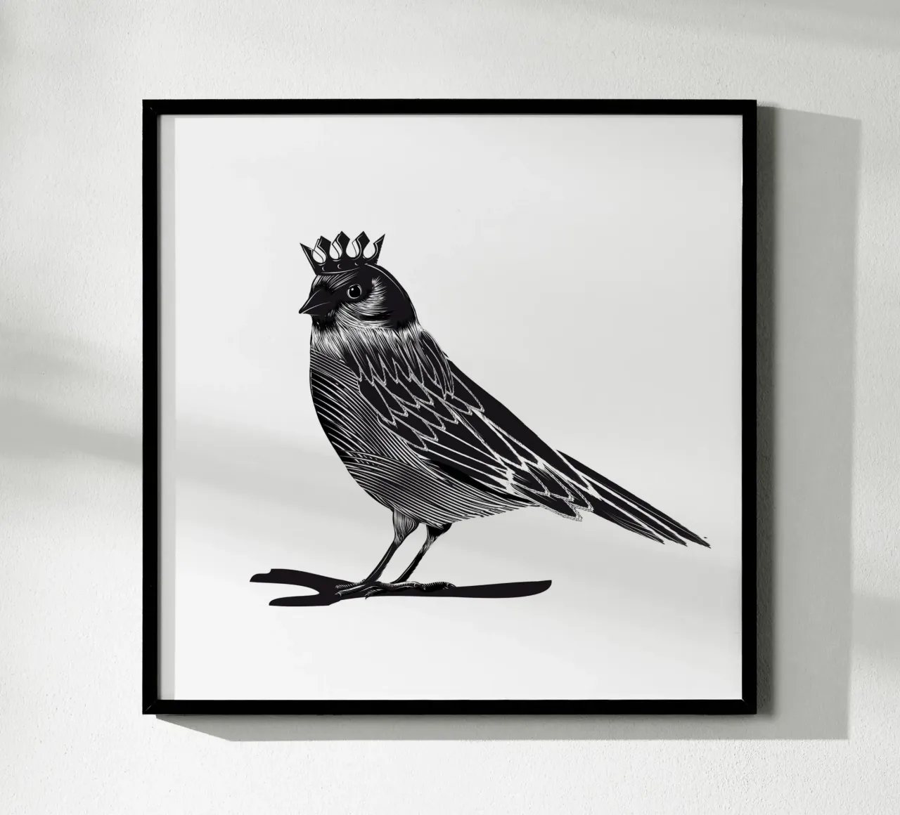 Royal bird - Black elegance with crown poster with wooden frame by NA/MO