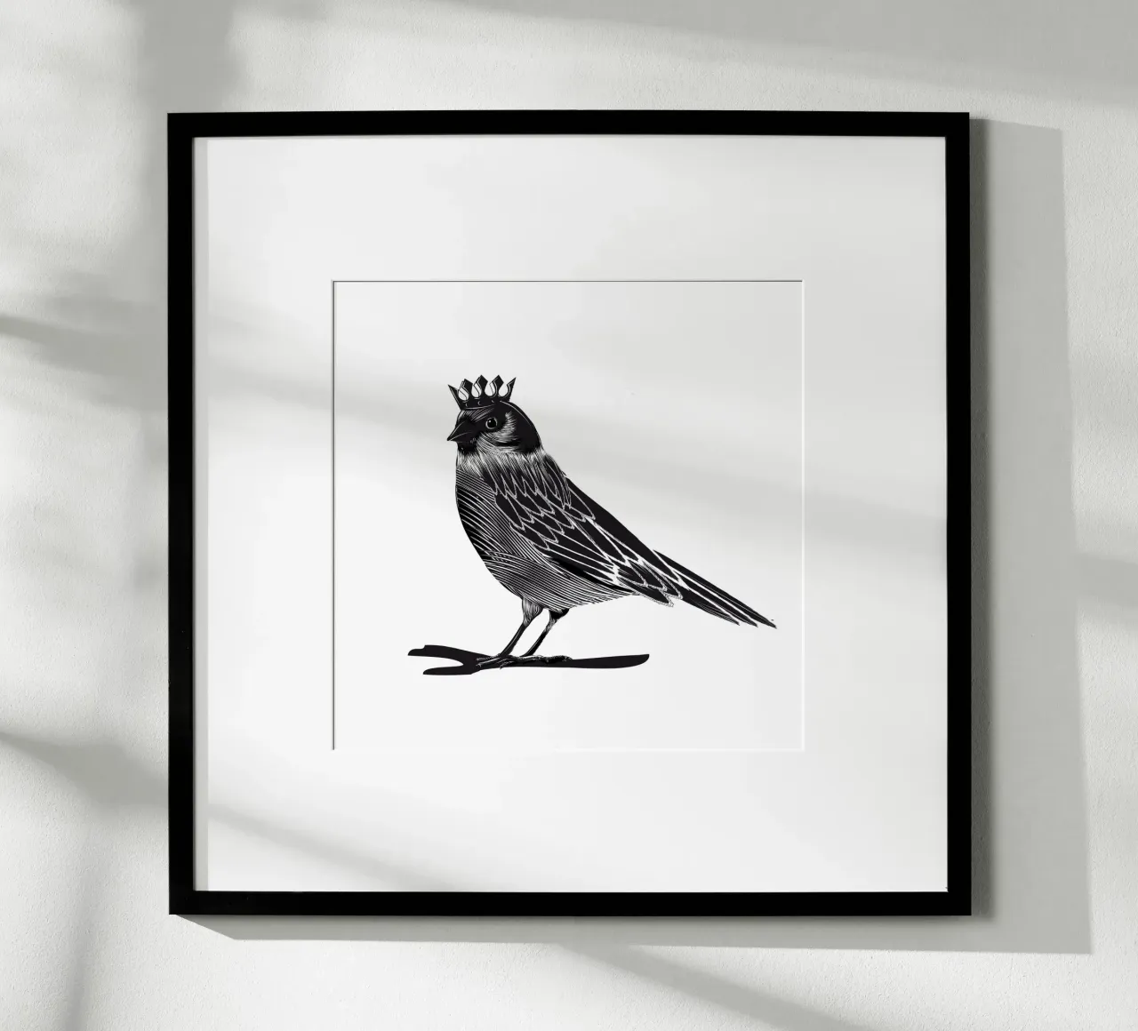 Royal bird - Black elegance with crown poster with wooden frame by NA/MO