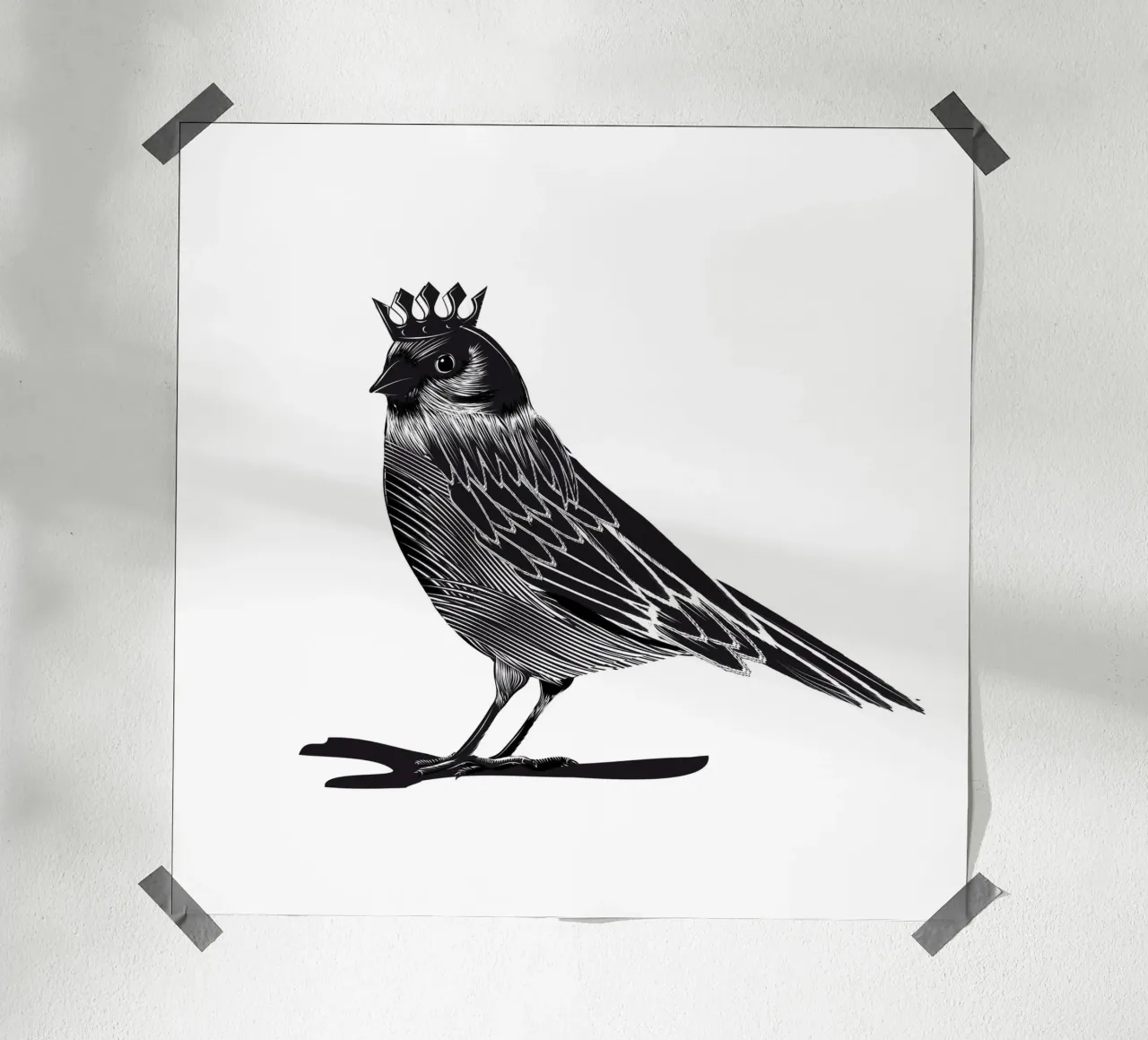 Royal bird - Black elegance with crown poster with wooden frame by NA/MO