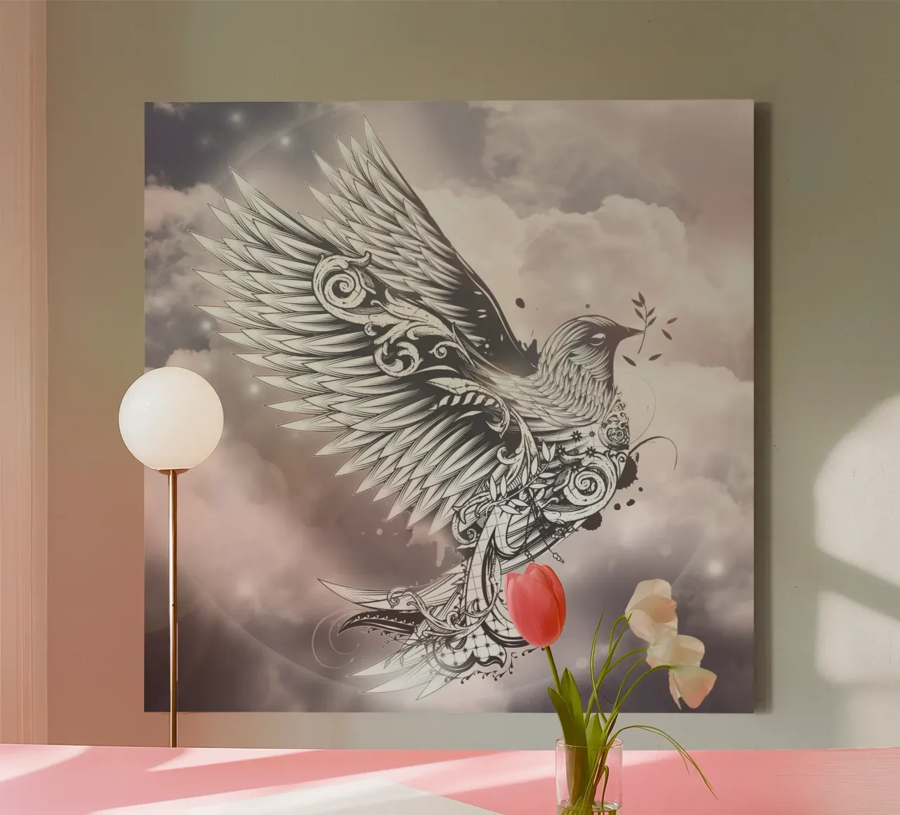 Messenger of peace - Ornamental dove in the sky canvas by NA/MO