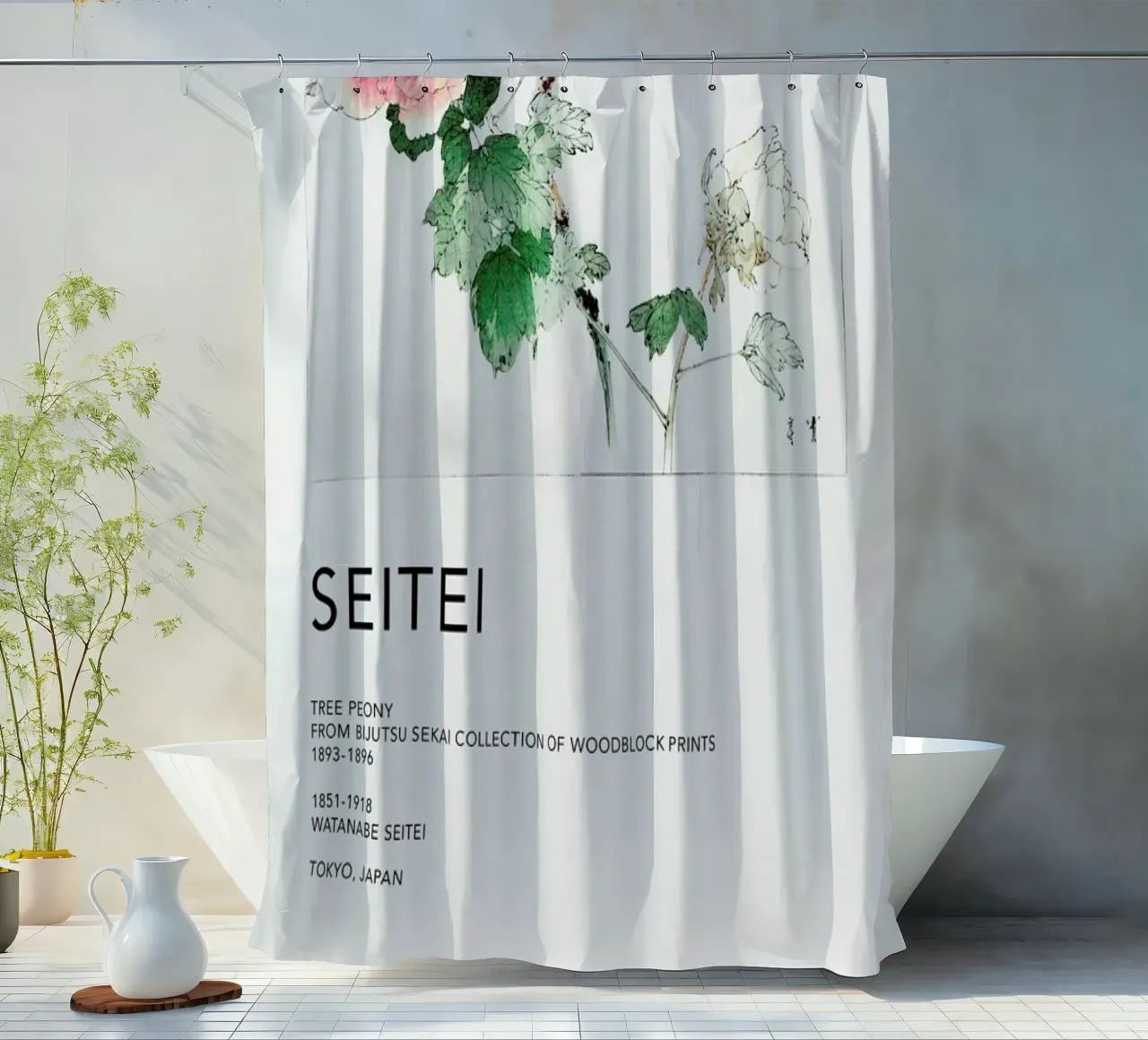 Seitei - Tree Peony shower curtain by Vintage by JUNIQE