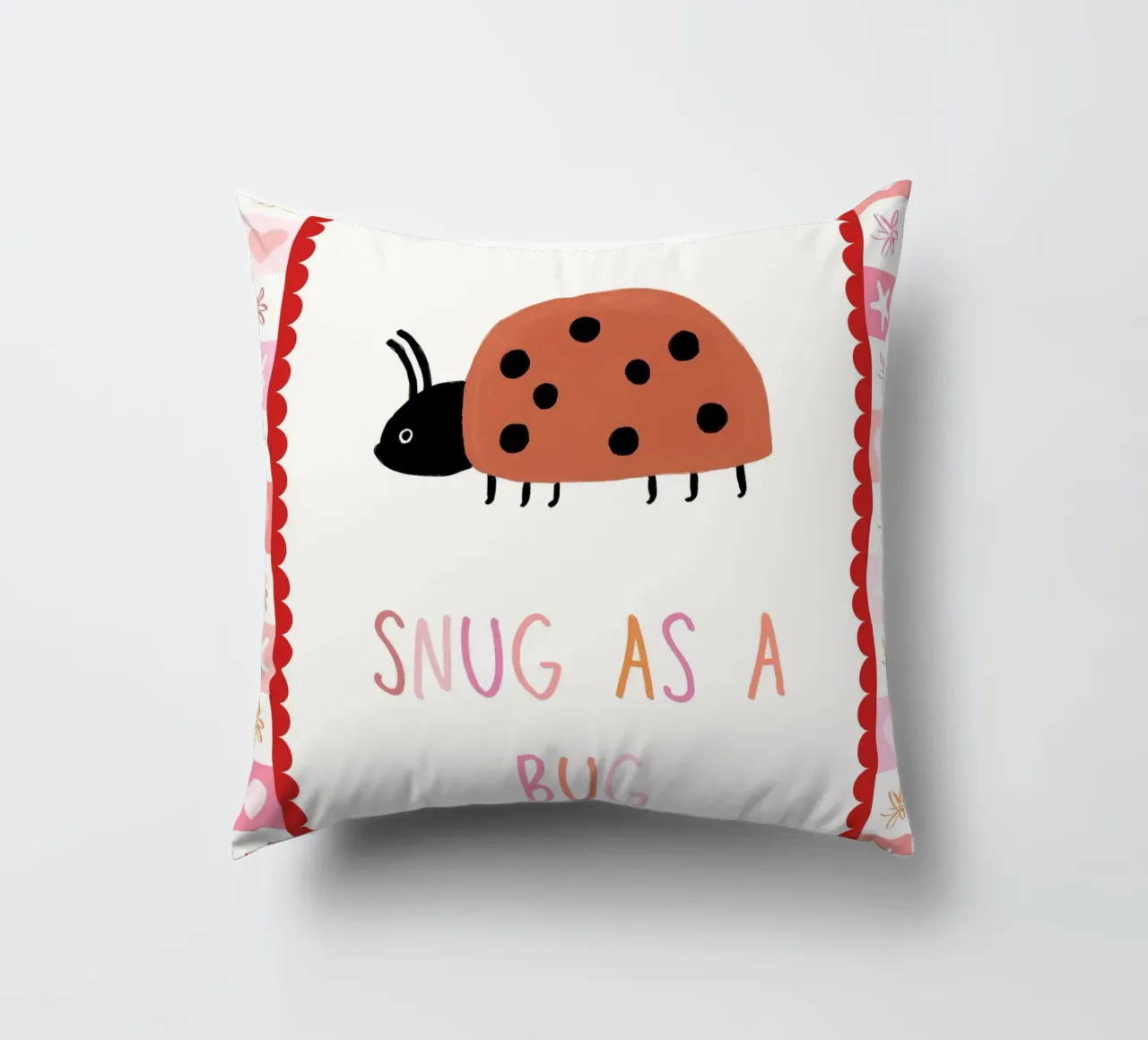 Snug as a bug, Ladybug Print, Nursery Wall Art decorative cushion by SunshinePrints