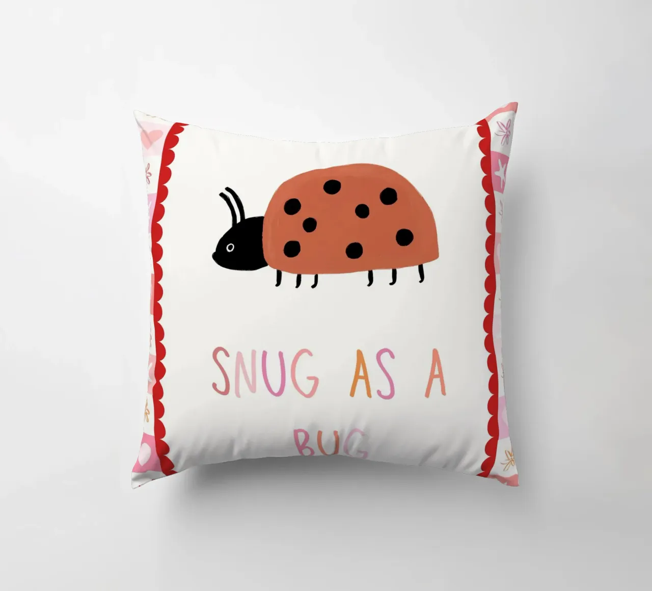 Snug as a bug, Ladybug Print, Nursery Wall Art decorative cushion by SunshinePrints