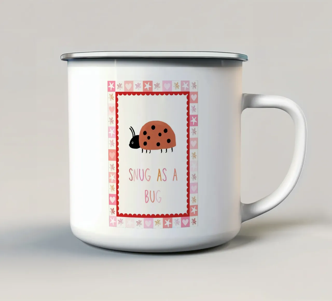 Snug as a bug, Ladybug Print, Nursery Wall Art enamel mug by SunshinePrints