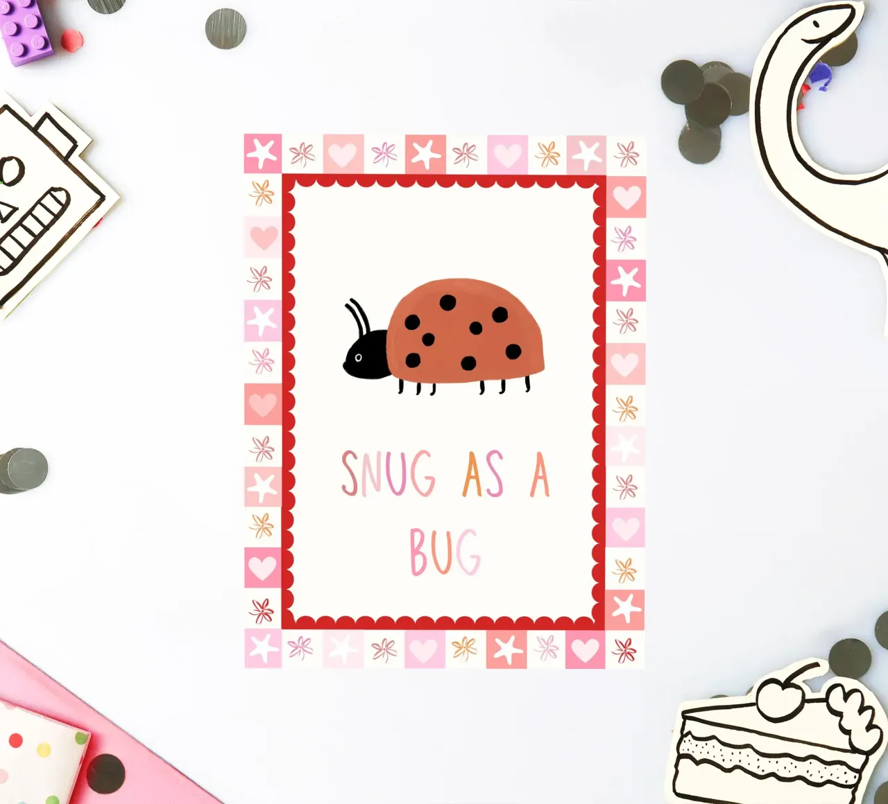 Snug as a bug, Ladybug Print, Nursery Wall Art sticker by SunshinePrints