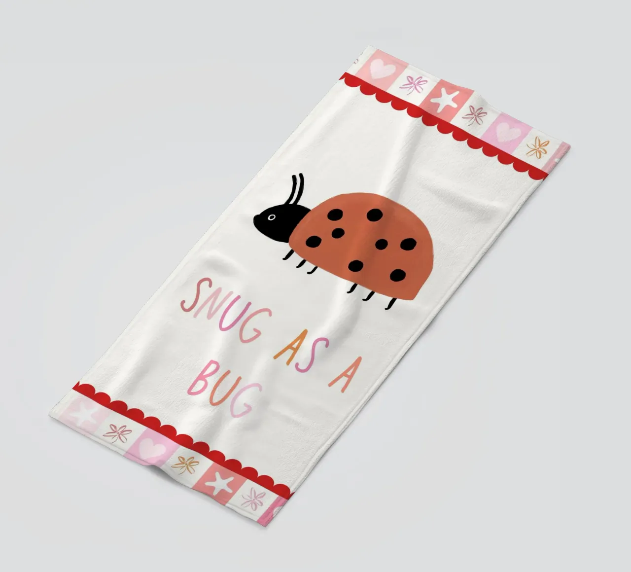 Snug as a bug, Ladybug Print, Nursery Wall Art beach towel by SunshinePrints