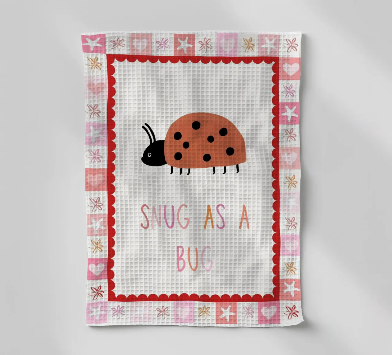 Snug as a bug, Ladybug Print, Nursery Wall Art tea towel by SunshinePrints