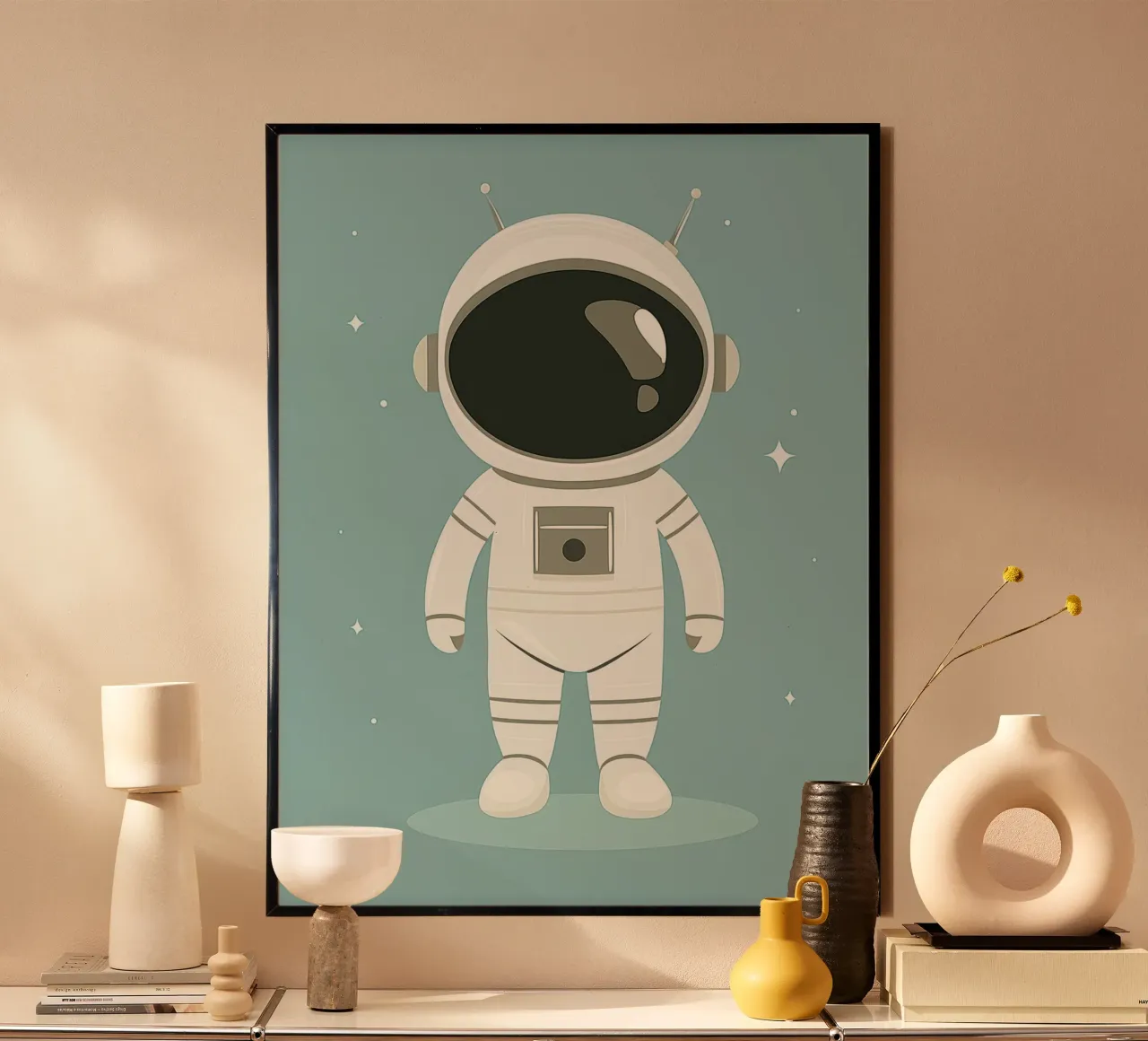 Astronauta stravagante poster con telaio in alluminio da Happy Littles