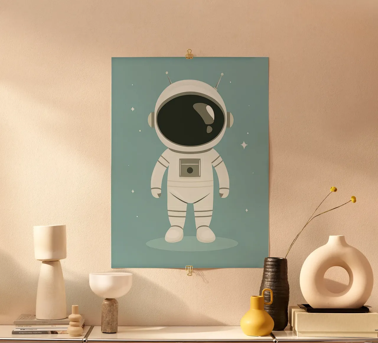 Astronauta stravagante poster con telaio in alluminio da Happy Littles