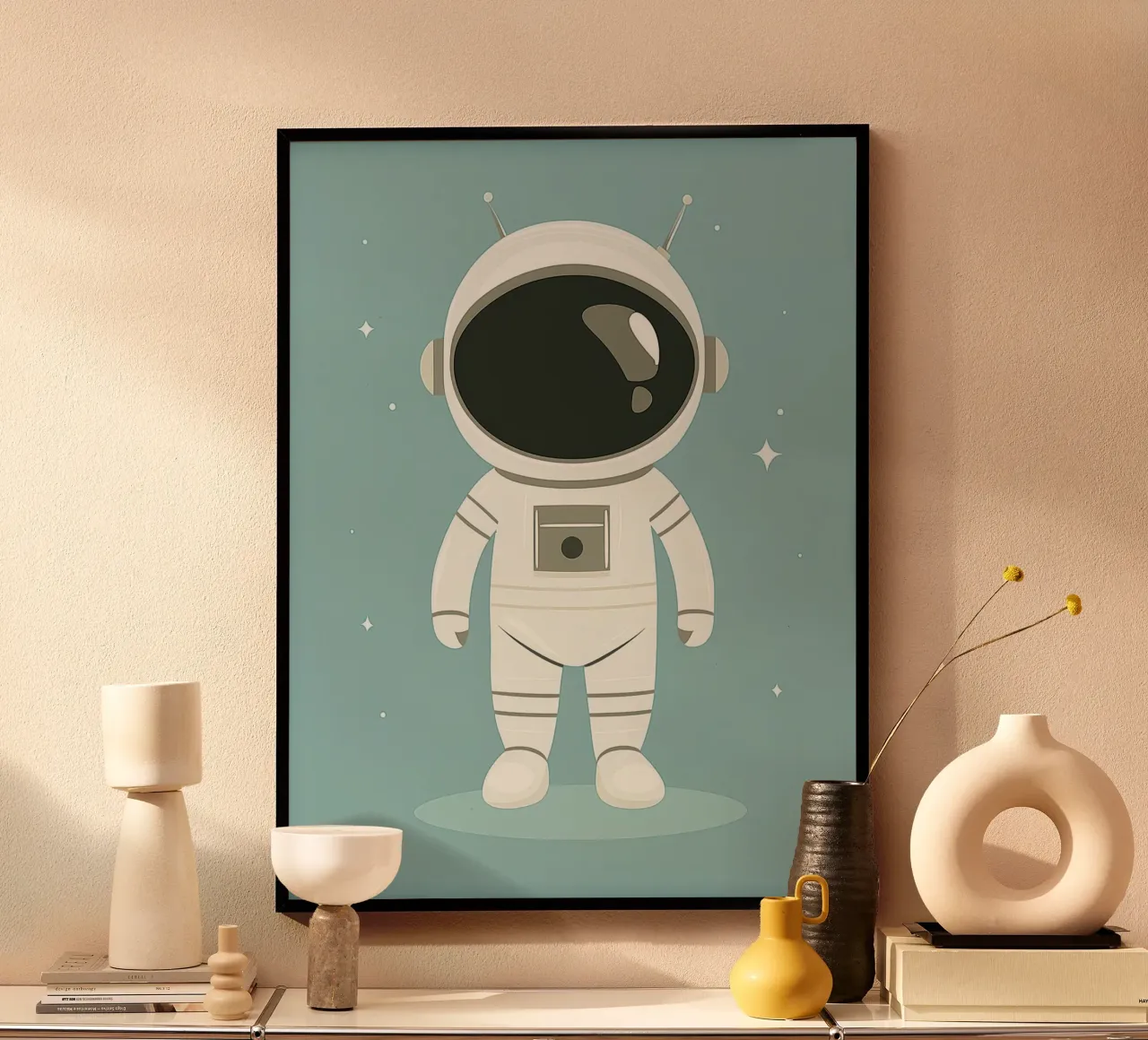 Astronauta stravagante poster con telaio in alluminio da Happy Littles