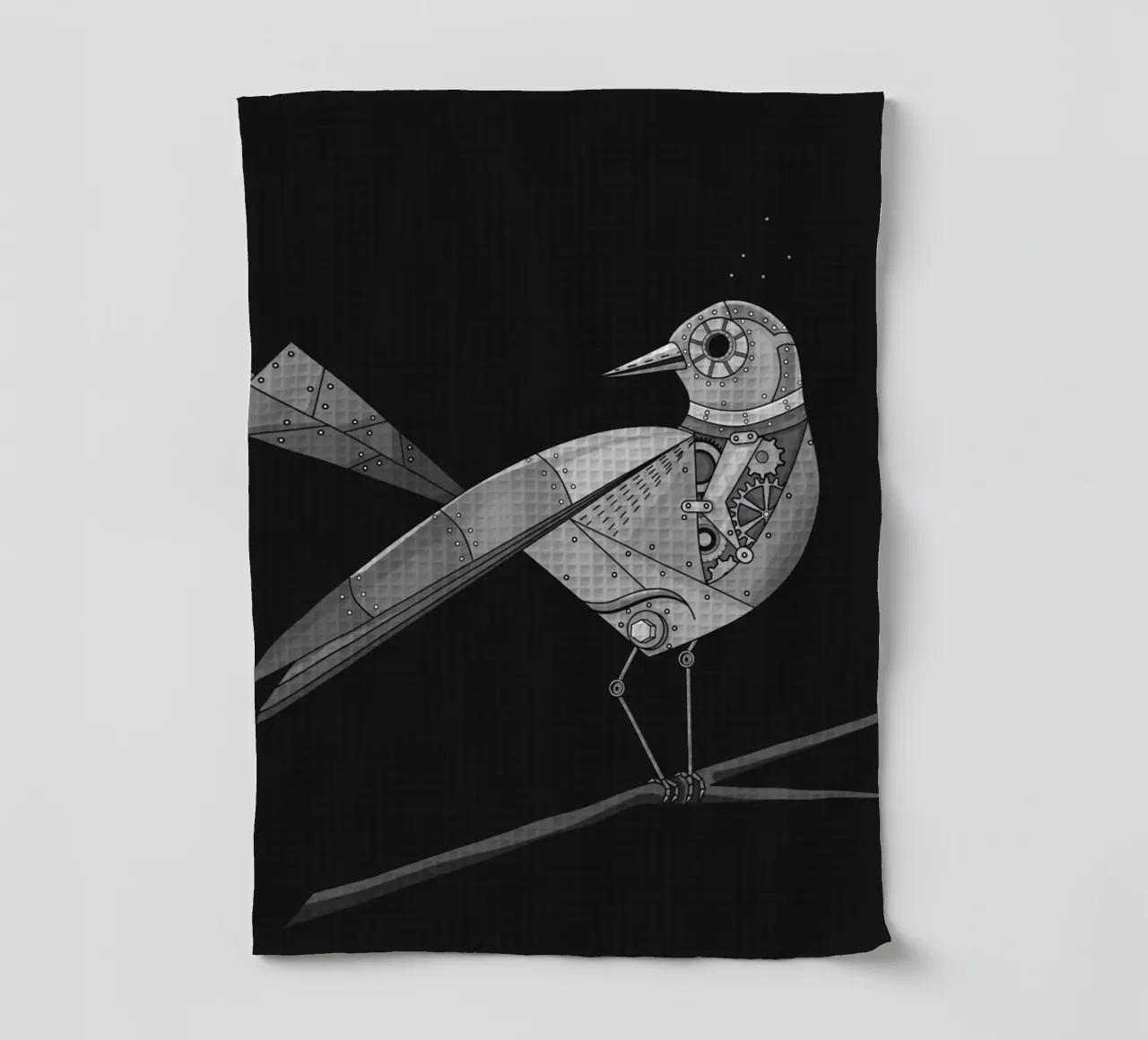 oiseau futuriste avec motif d'engrenage torchon de NA/MO