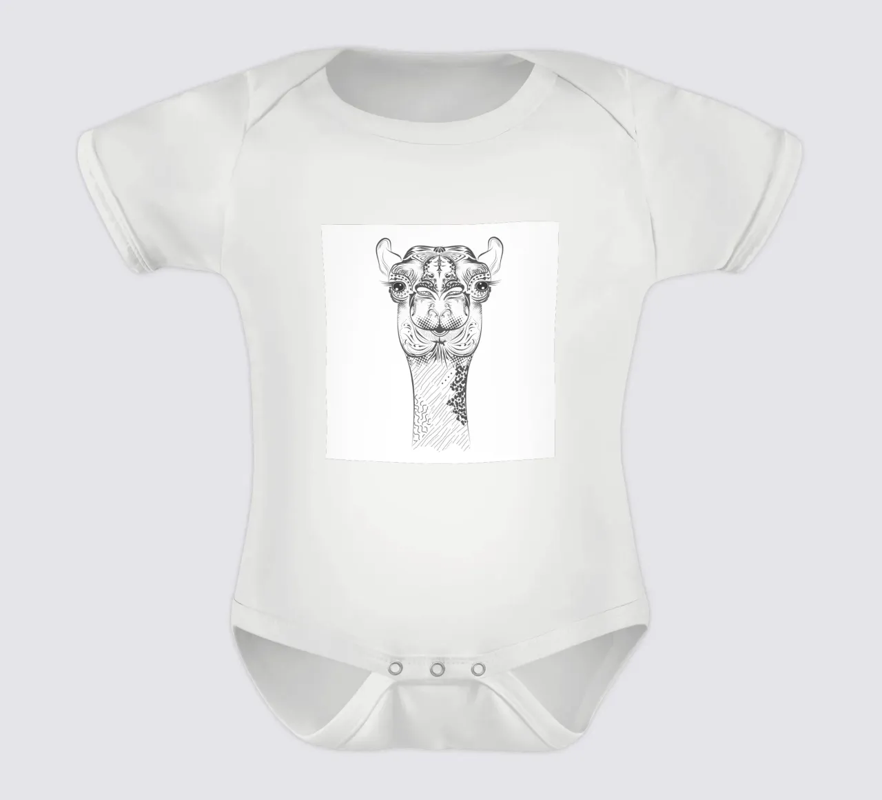 Smiling camel with ornate patterns short-sleeve baby romper by NA/MO