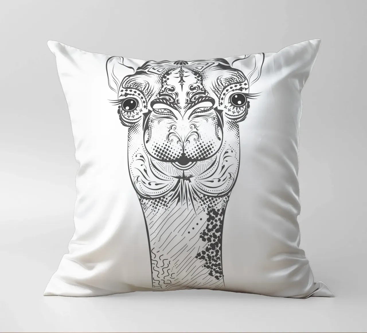 Smiling camel with ornate patterns decorative cushion by NA/MO