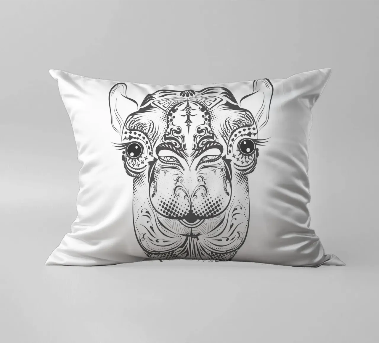 Smiling camel with ornate patterns decorative cushion by NA/MO
