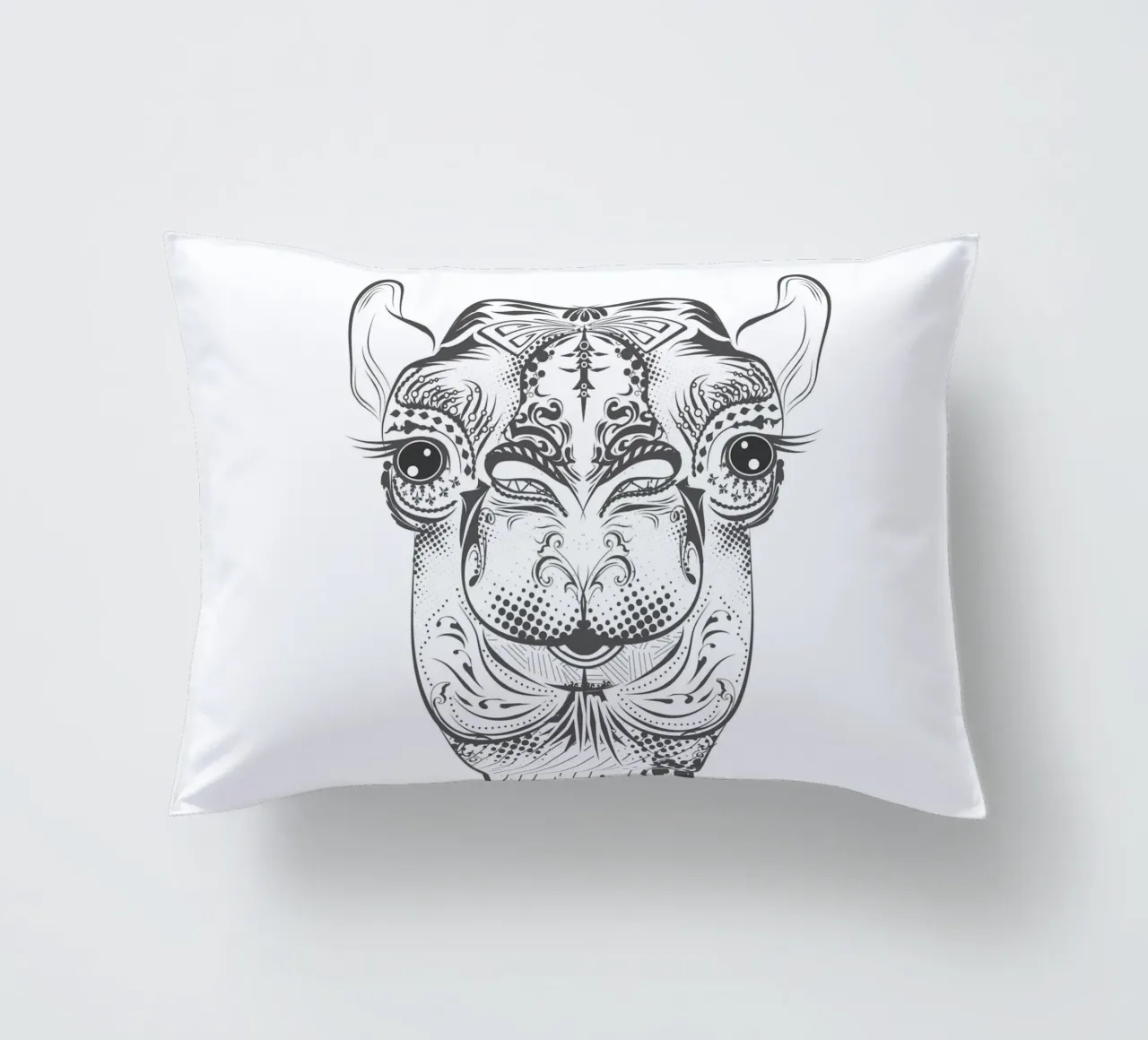 Smiling camel with ornate patterns decorative cushion by NA/MO