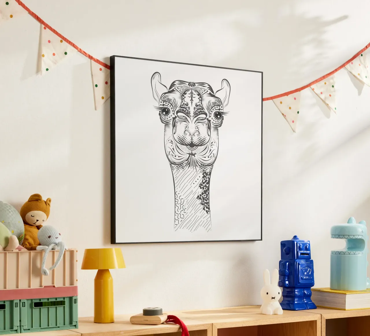 Smiling camel with ornate patterns alu-dibond by NA/MO