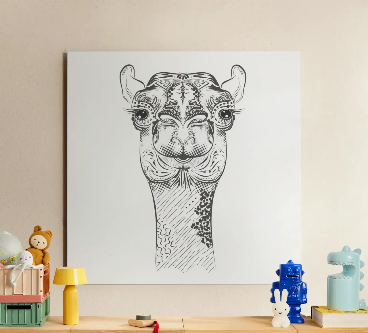 Smiling camel with ornate patterns alu-dibond by NA/MO