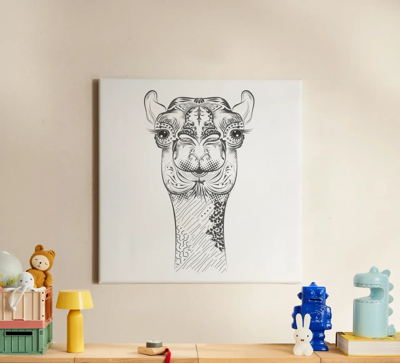 Smiling camel with ornate patterns canvas by NA/MO
