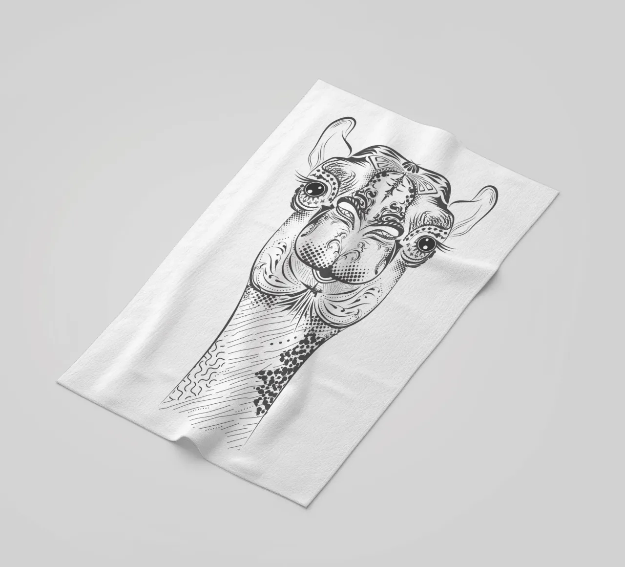 Smiling camel with ornate patterns beach towel by NA/MO