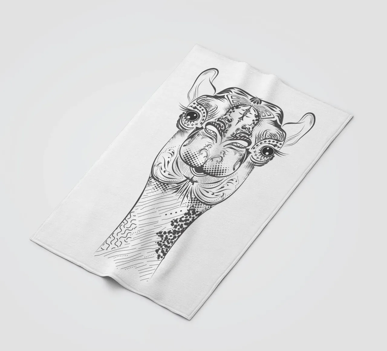 Smiling camel with ornate patterns fleece blanket by NA/MO