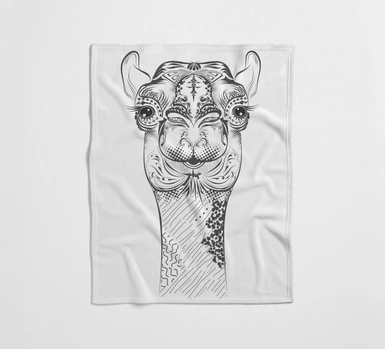 Smiling camel with ornate patterns fleece blanket by NA/MO