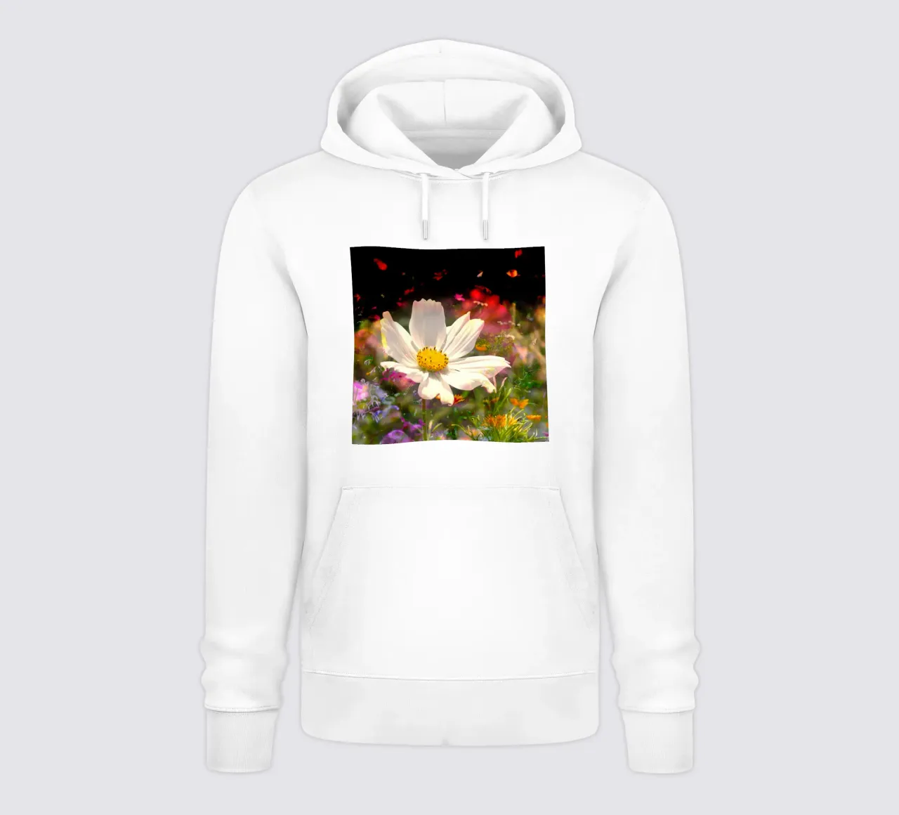 une fleur blanche brille au centre d'un champ de fleurs sweat à capuche de NA/MO