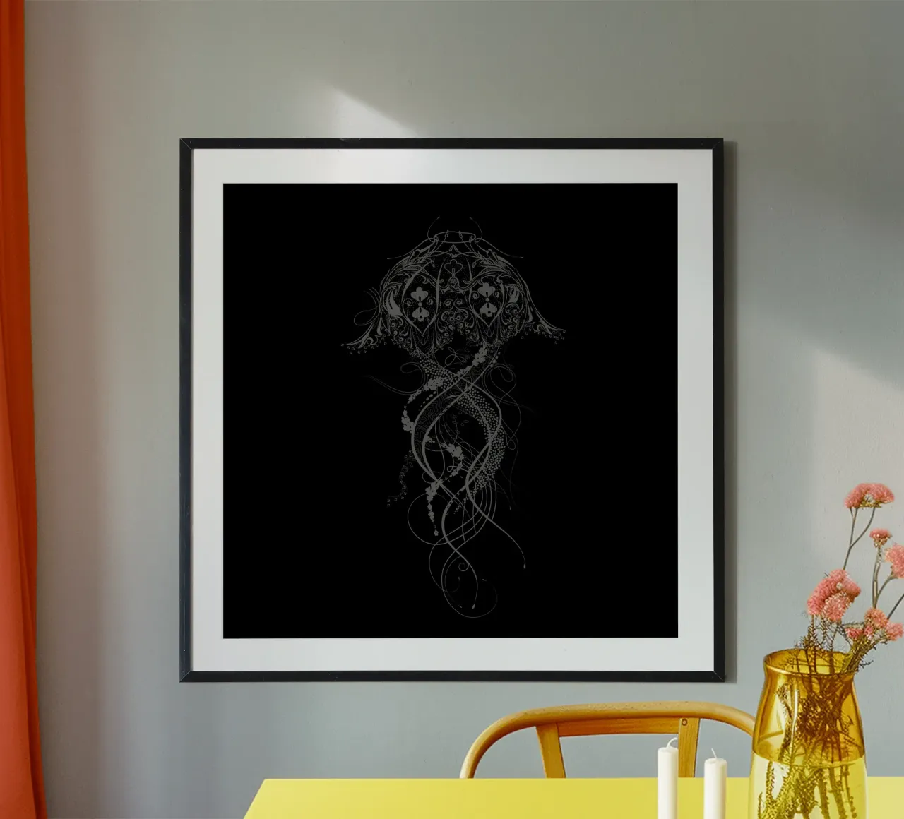 Ornamental jellyfish - elegance of depth poster with wooden frame by NA/MO