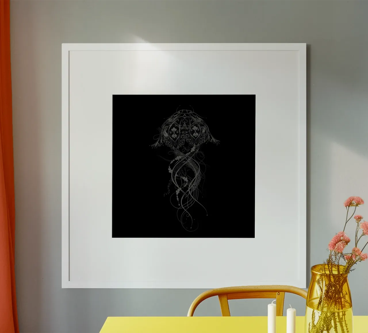 Ornamental jellyfish - elegance of depth poster with wooden frame by NA/MO