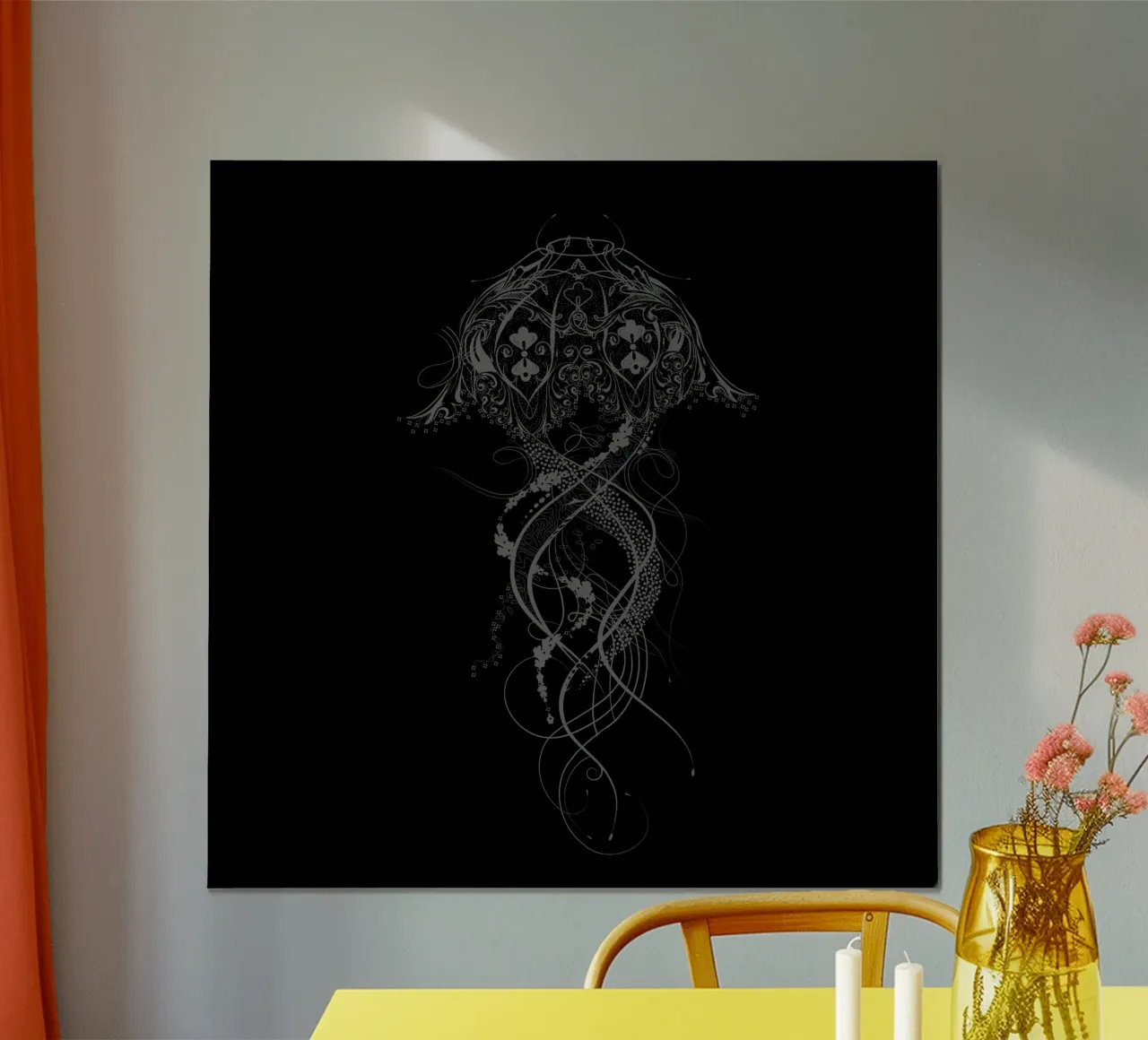 Ornamental jellyfish - elegance of depth poster with wooden frame by NA/MO