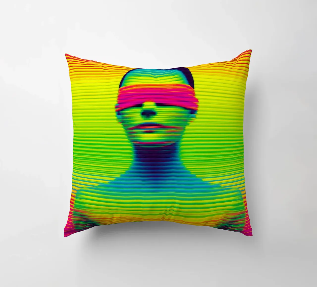 Donna al neon con occhi bendati | Digital Op-Art cuscino da Autofocus