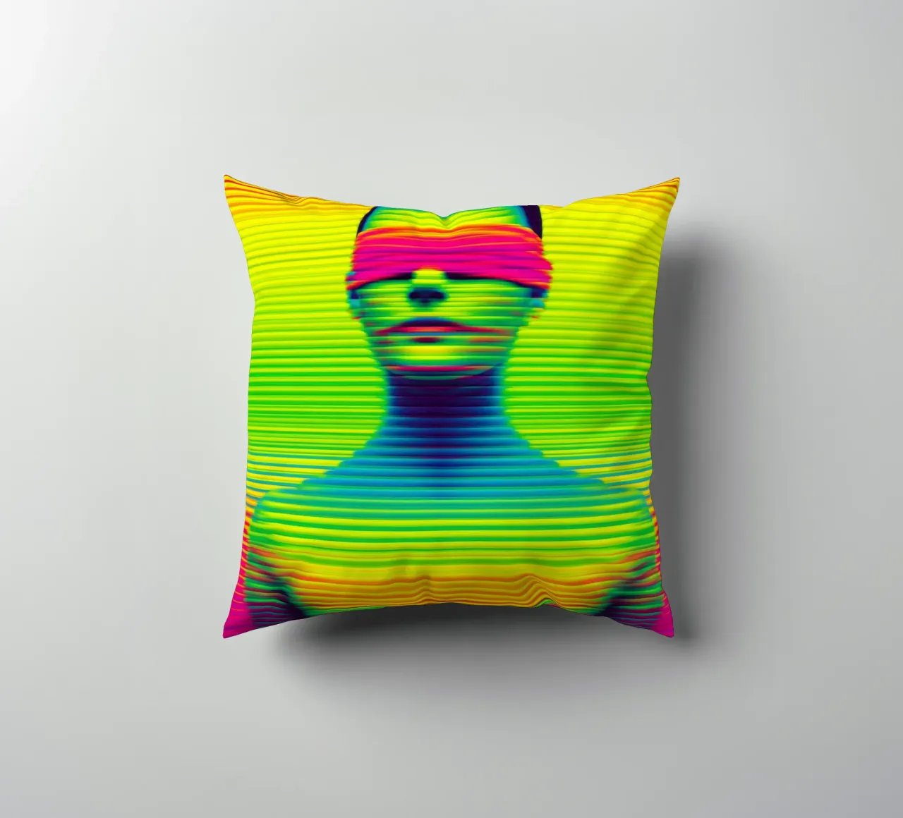 Donna al neon con occhi bendati | Digital Op-Art cuscino da Autofocus