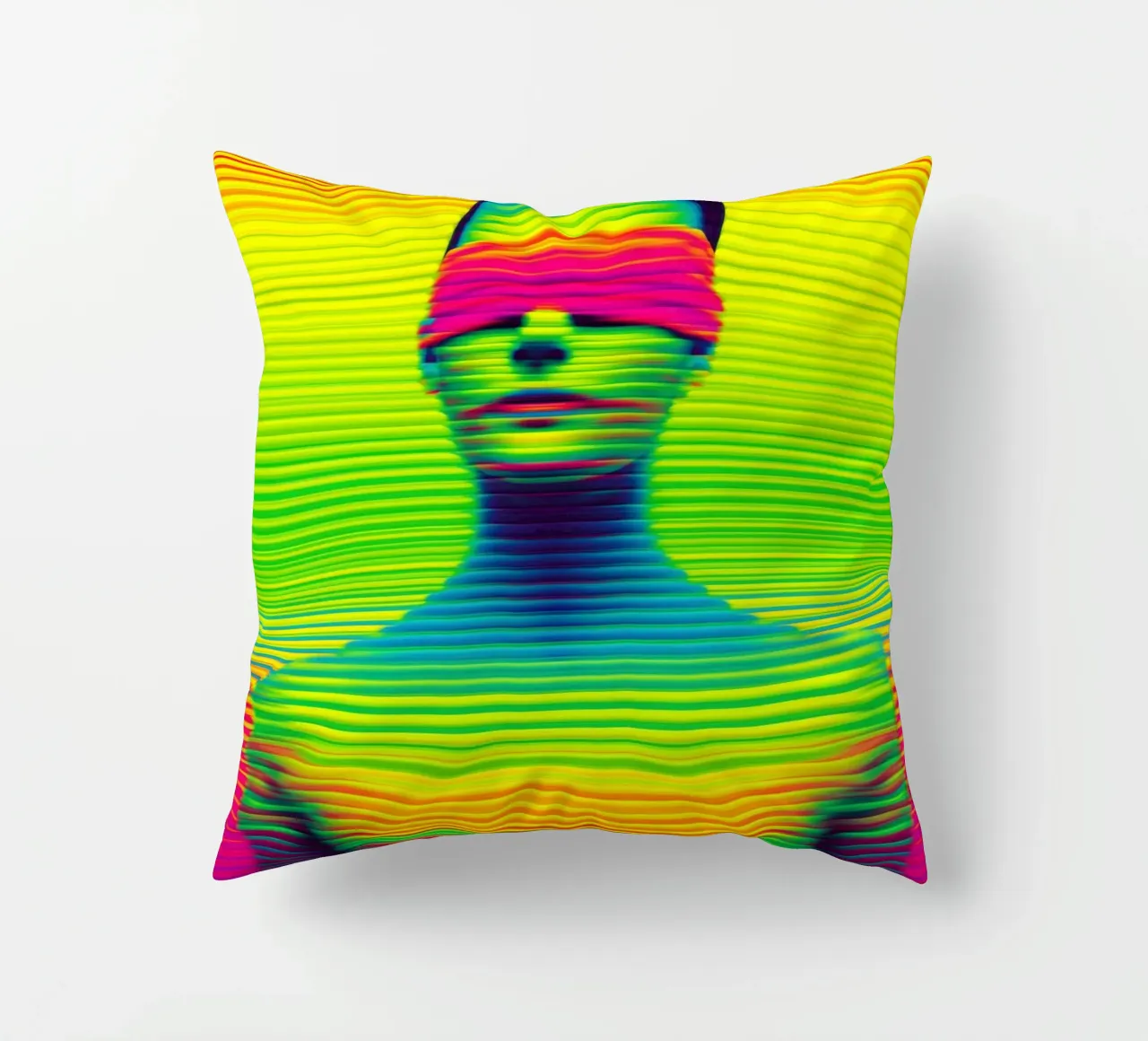 Donna al neon con occhi bendati | Digital Op-Art cuscino da Autofocus